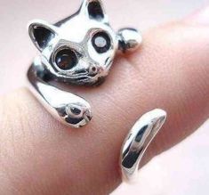 Silver Plated Kitten Cute Cat Ring With Crystal Eyes