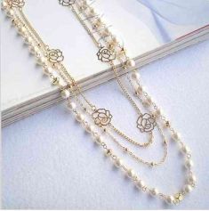 Pearl Flower Pendant White Rose Long Necklace