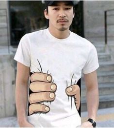 Cotton Funny Big Hand Grab Printed Short Sleeve T Shirts