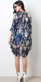Chiffon Blouse Flower Print Long Kimono