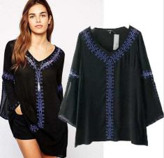 Vintage Boho Embroidery V Neck Kimono