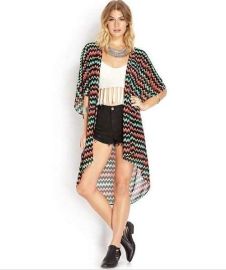 Woman's Blouses Fashion Wave Stripe Shirt Chiffon Kimono
