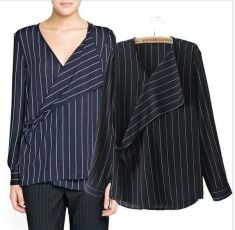 Vertical Stripe Patchwork Kimono-style Long-sleeve Chiffon Shirt