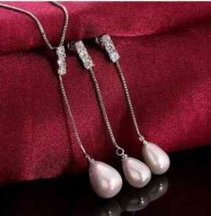 Real 925 Pure Sterling Silver Pearl Necklace Earrings