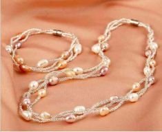 Pearl Necklace Bracelet Earrings Jewelry Set