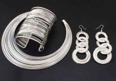Multilayer Metal Wire Chokers Necklace Bangle Earring