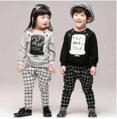 Boys and Girls Clothing Set Letter Plaid Casual