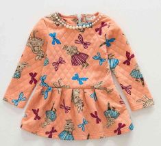 Long Sleeve Children Dress O-Neck