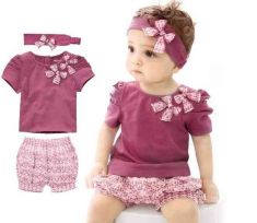 Newborn Baby Girl Set Sleeve Romper Headband and Pants