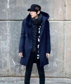 Man's Coat Long Type Hooded Double Breasted Coat