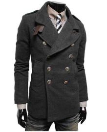 Winter Jacket Men Casual Worsted Trench Coat Double Breasted Overcoat