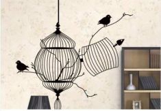 Birds Cage & Tree Branch Wall Sticker