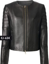 WOMEN'S GENUINE LEATHER COLLARLESS BIKER JACKET (REJ-624)