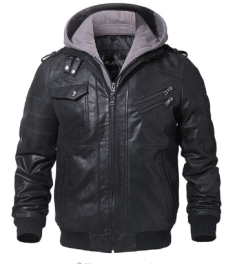 Men's Real Leather Motorcycle jacket Removable Hood