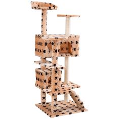 52" Cat Scratching Post and Ladder Kitten Tower Tree -Beige & Paws