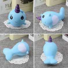 Squishy Narwhal Uni Whale Blue 11cm Slow Rising Cute Soft Collection Gift Decor Toy