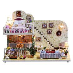 iiecreate K-023 Amsterdam Village Cottage DIY Dollhouse With Furniture Light Cover Gift House Toys