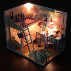 Hoomeda DIY Wood Children's Memories With LED+Furniture+Cover Dollhouse