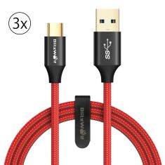 3 x BlitzWolf AmpCore Turbo BW-TC9 3A Braided Durable USB 3.0 to Type-C Charging Data Cable 3ft/0.9m