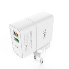TOPK QC3.0 30W LED Indicator Dual USB Charger EU Adapter for Nokia X6 Xiaomi Mi A2 Pocophone F1