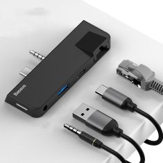 Baseus 60W 4 in 1 Multi Port 3.5mm AUX Audio Jack RJ45 Type-C USB3.0 LED Lamp Fast Charging For Surface Go Pro HUB Splitter Adapter For Tablet Ipad Oneplus 7 Window 10