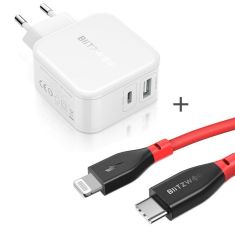 BlitzWolf BW-S11 30W Type-C PD/QC3.0+2.4A Dual USB Charger EU Adapter + BlitzWolf BW-CL1 PD 3.0 Type-C to Lightning Cable