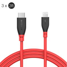3 X BlitzWolf BW-CL1 PD 3.0 Type-C to Lightning 3A Fast Charging Data Cable 3ft/0.91mWith MFi Certified for iPhone 11 Pro XR X