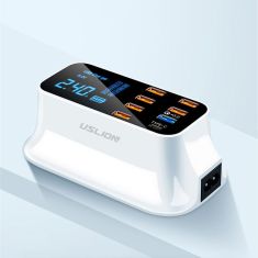 USLION 40W 8A QC3.0 LCD Display Voltage&Current Real-Time Monitoring 8-Port USB Charger Charging Dock for Tablet for Samsung S10 for iPhone 11 Pro Max