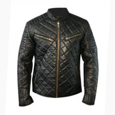 Men Lambskin Leather Jacket Grid Pattern - Best Quality Leather