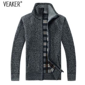 Winter Men's SweaterCoat Faux Fur Wool Sweater Jackets Men Zipper Knitted Thick Coat 