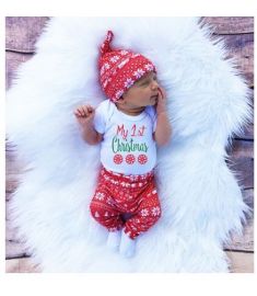 Christmas Newborn Baby Boy Snowflake Romper Pants Leggings Hat