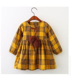 Keelorn Girls Dress Autumn Winter Brand Girl Clothes Plaid Fur Ball Bow