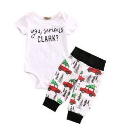 Christmas Cute Newborn Infant Baby Boy Clothes Romper Tops + Bus Long Pants
