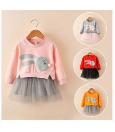 MUQGEW Winter Kids Baby Girl Clothes Cartoon Bunny Princess Patchwork Sweatshirt 