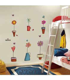 Cartoon Flower Butterfly wall Stickers Removable art decals