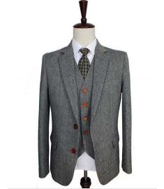 Grey Classic Tweed Tailor Wedding 3 Piece Suit For Men