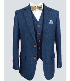 Wool Blue Custom Made 3 Piece Men's Suit