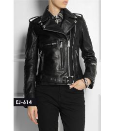 WOMEN'S GENUINE LEATHER CLASSIC MOTO BIKER JACKET (REJ-614)-Medium