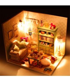 Hoomeda DIY Dream House Wood Dollhouse Miniature With LED+Furniture+Cover Room