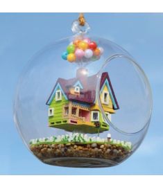 DIY House Flying House Glass Ball With Lamp Handmade Wooden Toys