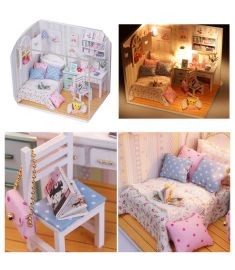 Hoomeda DIY Wood Dollhouse Miniature With LED Furniture Cover Doll House Room